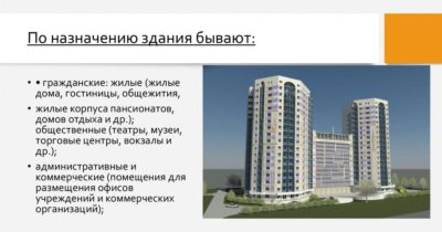 Таблица видов зданий по назначению